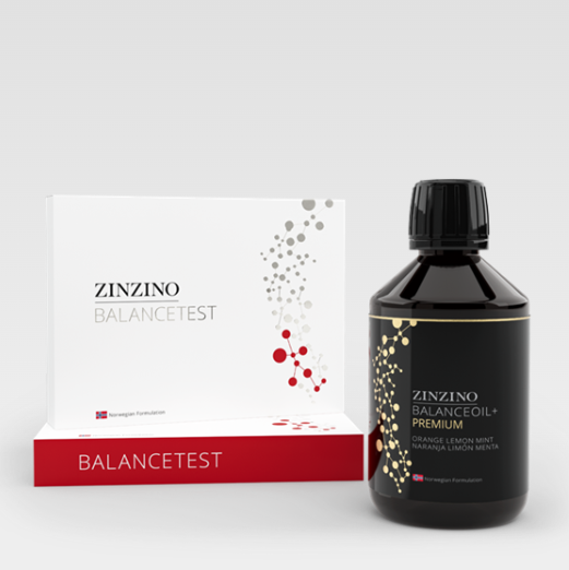Zinzino BalanceTest kit and BalanceOil+ Premium bottle